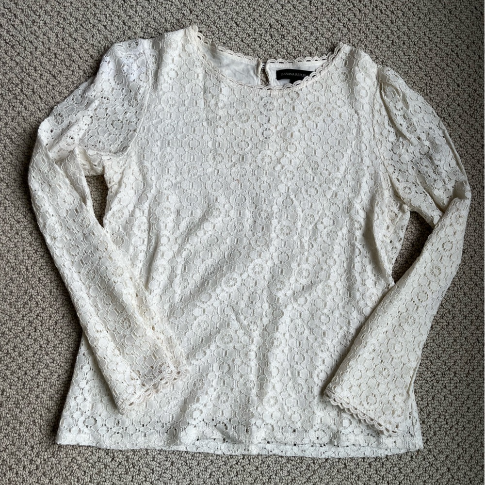 Lace Banana Republic Blouse White Cream